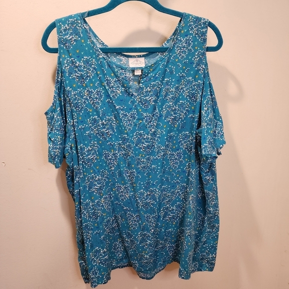 ST. JOHN'S BAY floral Cold shoulder Blouse size XXL - Picture 3 of 11